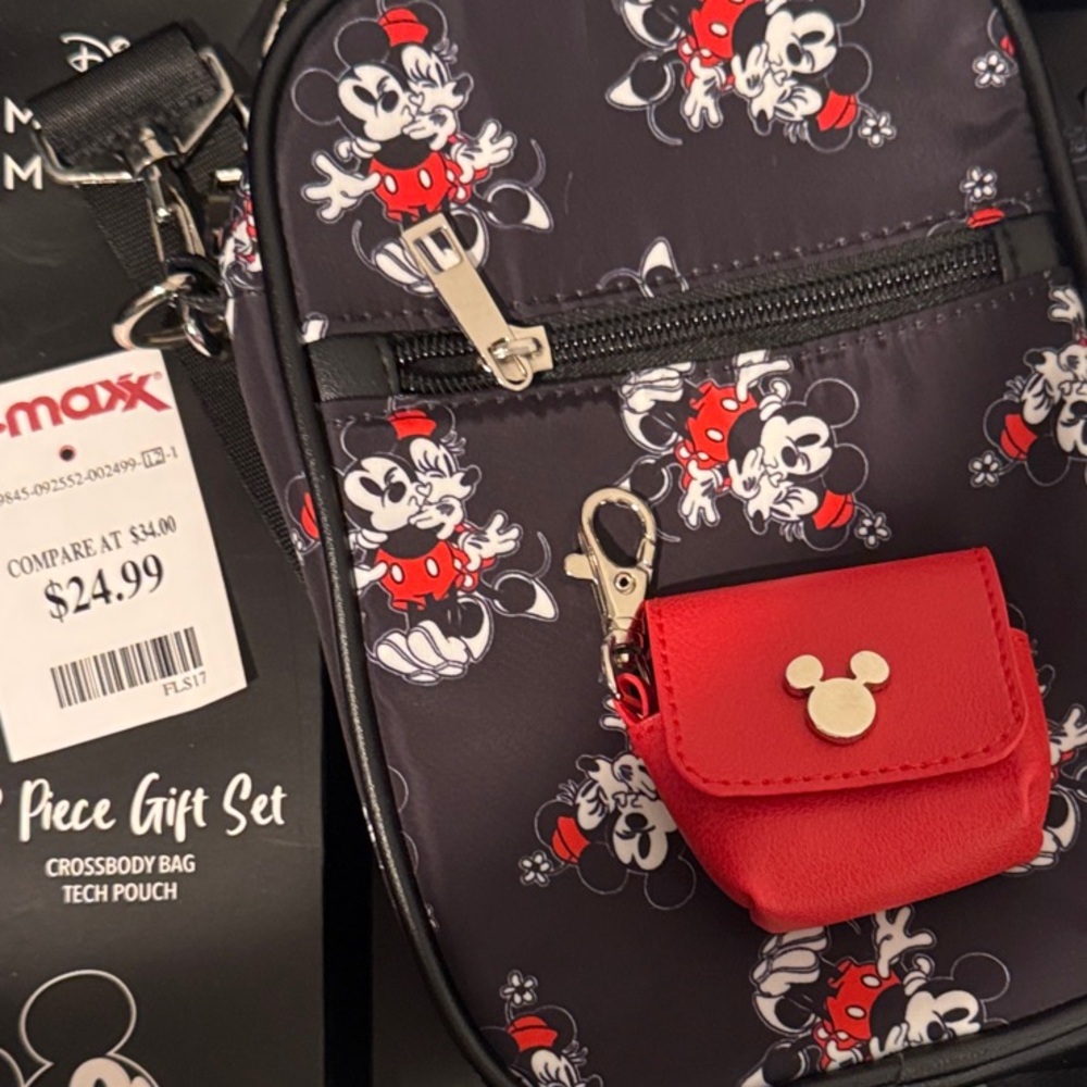 Disney Black and Red Mickey Print Crossbody Bag with Red Coin Pouch